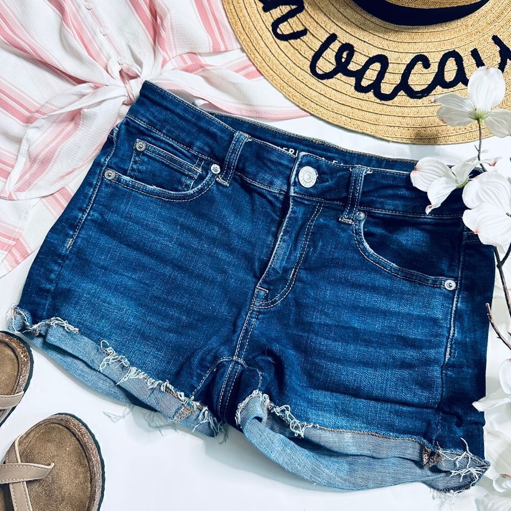 American Eagle Super Stretch Dark Wash Shortie Denim Shorts